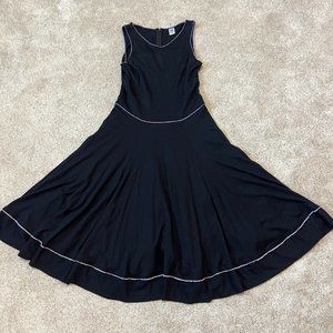 Peruvian Connection Dress Size Medium Fit Flare Black Lace Trim Pima Cotton